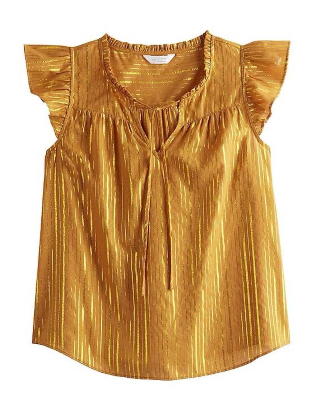 Golden Autumn Flutter Sleeve Metallic Stripe Top